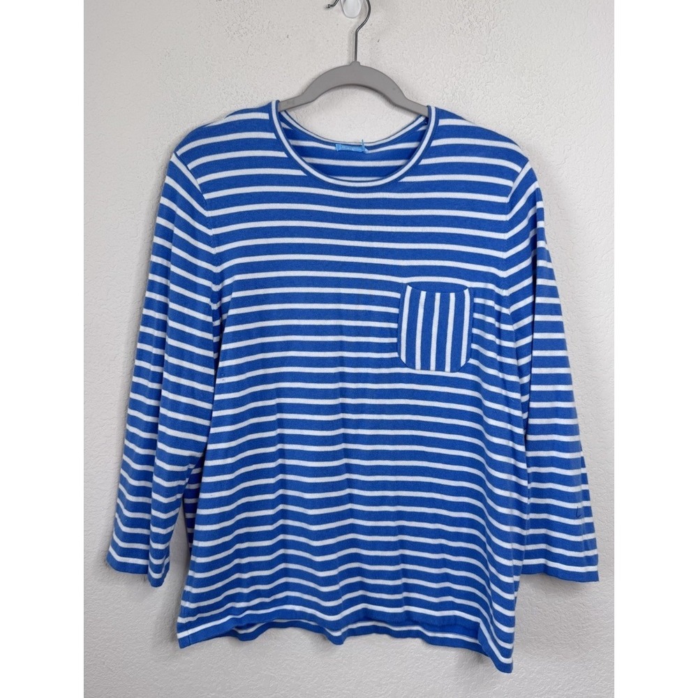 J.McLaughlin Striped Knit Top Women's XL Blue White‎ 3/4 Sleeve Preppy Nautical